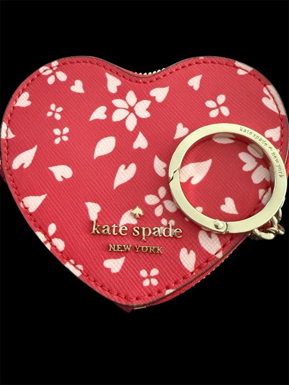 Kate Spade Staci Heart Printed Coin Card Holder Key Fob/Bag Charm RARE EUC